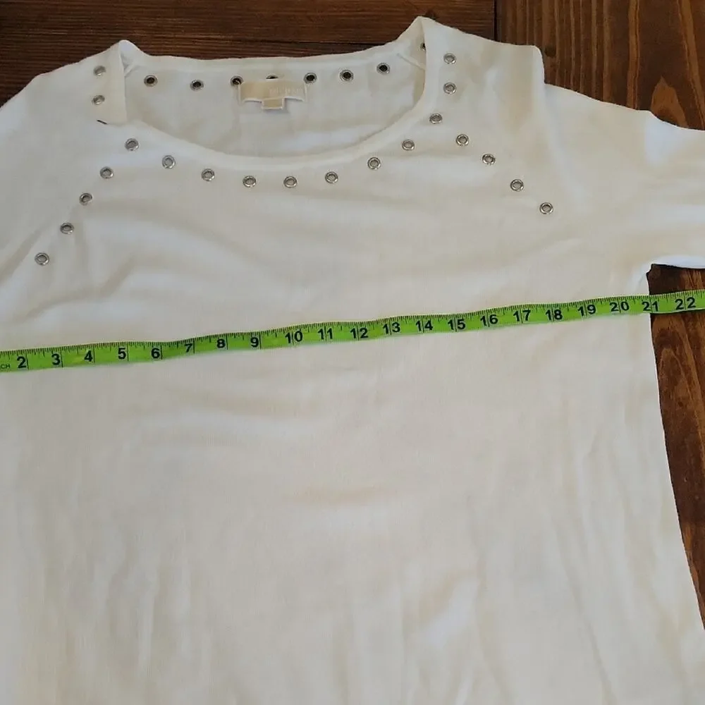 Michael Kors White Eyelet Boat Neck Knit Tunic Lightweight Summer Sweater szXL